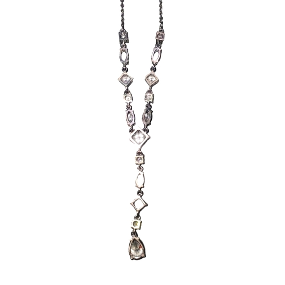 Sexy Y-Drop CZ Necklace Silver Tone Chain 21” Signed JCM CZ China EUC - Picture 11 of 11